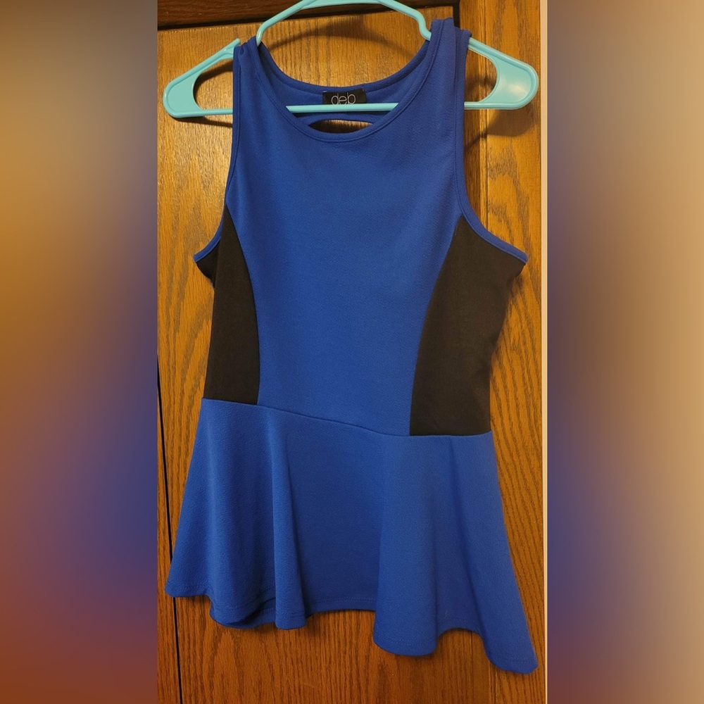 Deb Blue and Black Sleeveless Peplum Top